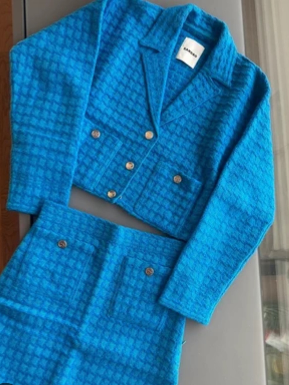 Sandro Turquoise Cropped Blazer and Mini Skirt Set